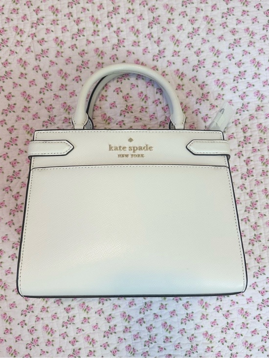 kate spade Handbags - Kate Spade Cream Saffiano Leather Satchel with Gold Logo